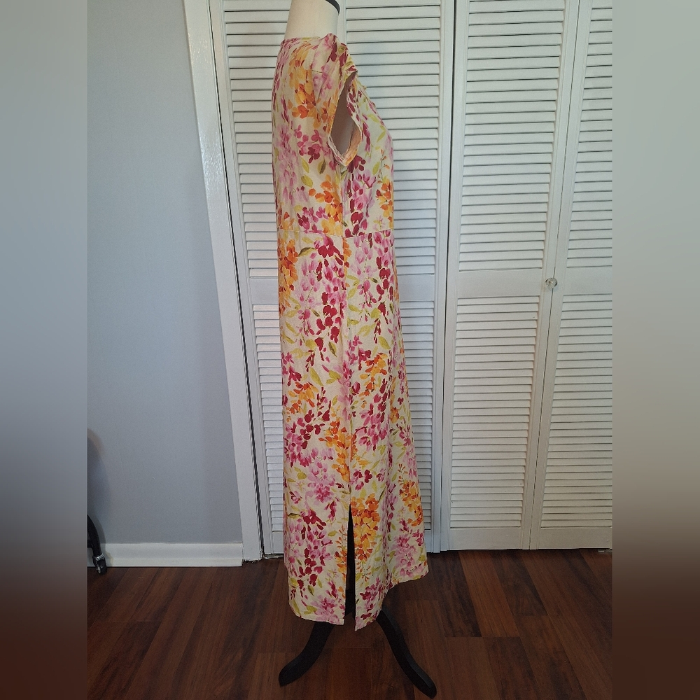 Vintage Liz Claiborne Linen Floral Maxi Dress Sz 6P *X - Picture 3 of 7